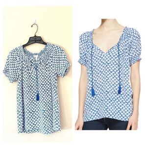 Joie Masha 100% Silk Elephant Print Tassel Blouse